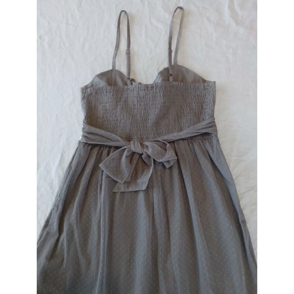 Daytrip Dress Gray Strappy Babydoll Lace Ruffles Rhinestones Beads Womens Medium - Picture 6 of 7